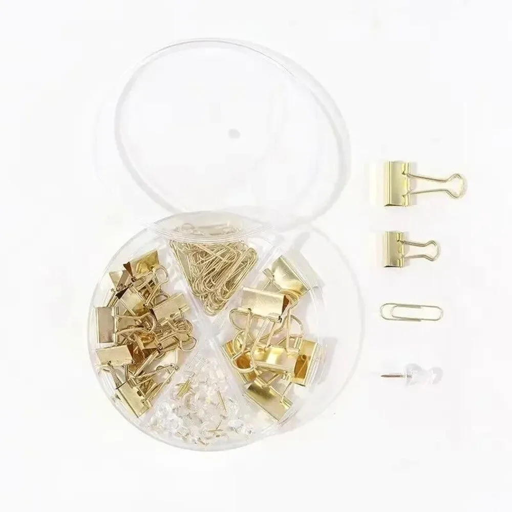 Gold Binder Clips Paper Clips Push Pins Set Home Office School Supplies Dorm NEW